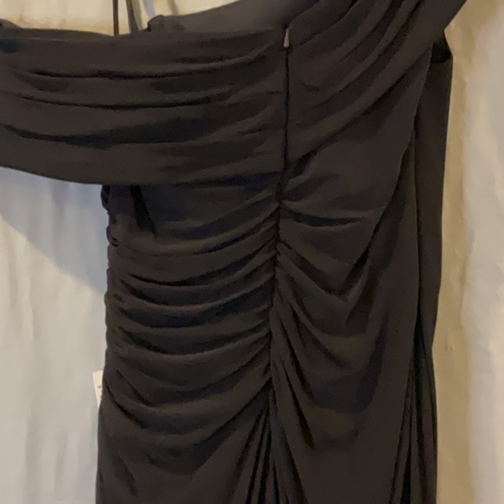 Ieena for Mac Duggal -Navy Foldover Off the Shoulder Slit Gown - Picture 8 of 14